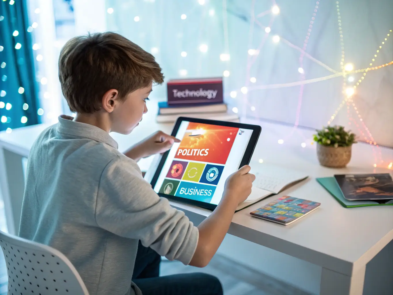 A person is actively participating in an online trading education session, using a tablet to follow along with a live market analysis demonstration, set against the backdrop of a bustling co-working space.